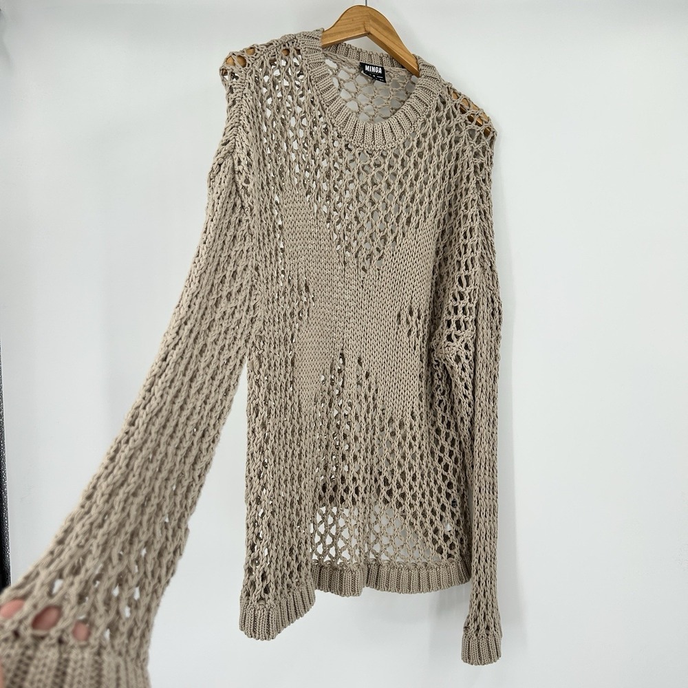 Coastal Cottage Crochet Open Sweater Women M Earthy Granola Boho 100% Cotton